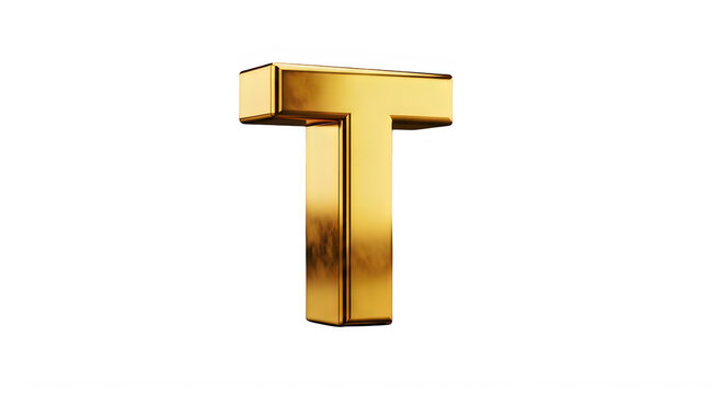 Golden Three Dimensional Letter T Isolated On Clear Background transparent background