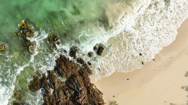 Nature of the ocean and blue sky Summer with sunshine, sandy beaches, clear blue waters sparkling against the blue sky. on an island with good ecology and environment Background for summer vacation	