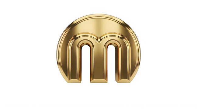 Golden three dimensional stylized letter M logo isolated design transparent background