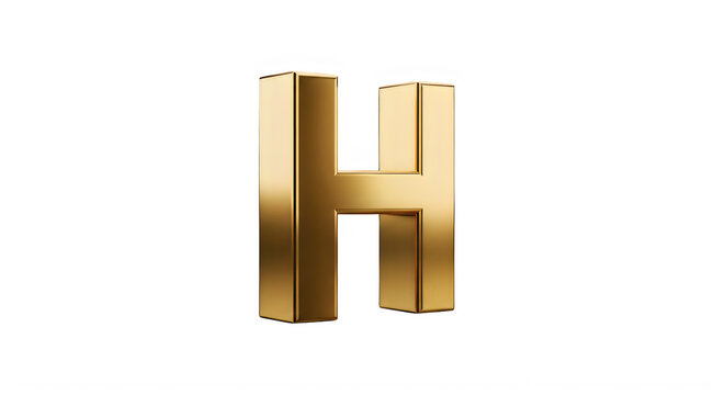Three dimensional golden letter H isolated on clear background for design use transparent background