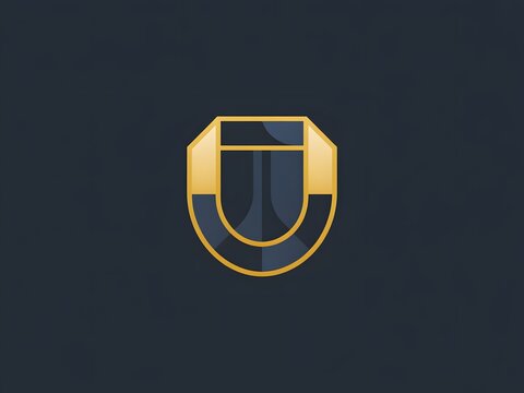 A stylized golden shield emblem featuring a crown and intricate geometric patterns