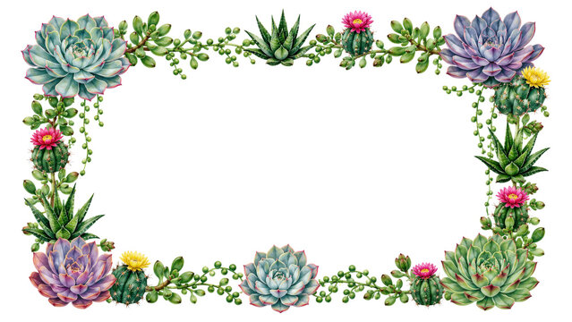 Succulent and Cactus Watercolor Floral Frame Border