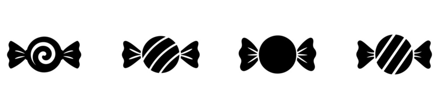 Black candy bow tie silhouette icon set for chocolate confectionery packaging, branding, and graphic design.