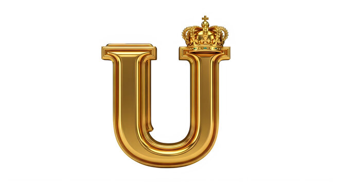 Golden Letter U With Crown Design Isolated On Transparent Background transparent background