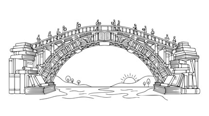 Obraz premium Conceptual Sketch of a Bridge Made of Books Representing Knowledge and Education Pathway