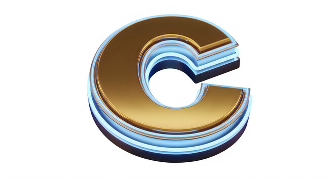 Stylish Three Dimensional Gold and Blue Letter C Logo Design Isolated transparent background