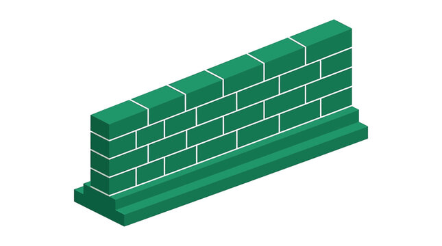 Isometric green brick wall section isolated on white background for architectural building and construction visualization