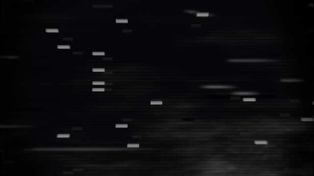 Beginning with faint banding, white pixels appearing, streaking across dark screen, mimicking tape