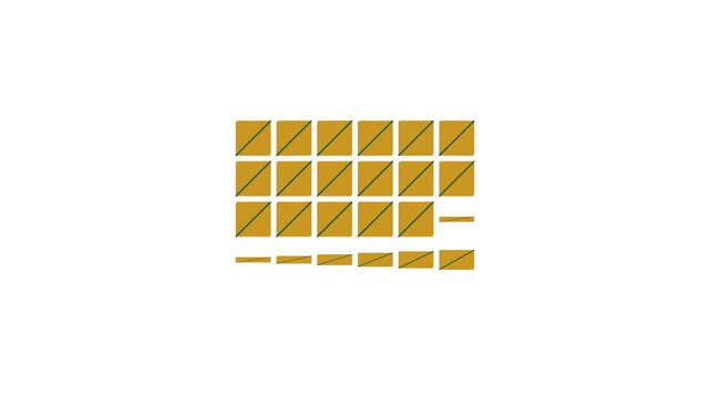 Retro-futurist mustard yellow and dark emerald solar panel grid tile flips individual panels in staggered order rippling a bright energy pulse across
