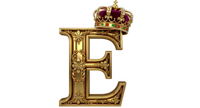 Elegant Golden Letter E with Crown Graphic Design Element transparent background