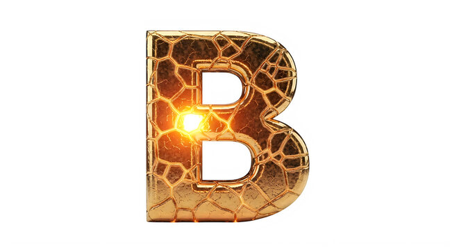 Glowing Golden Cracked Textured Letter B Isolated Design Element transparent background