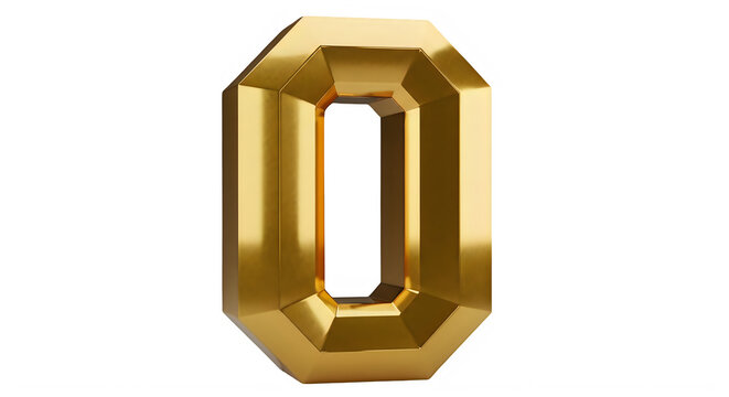 Golden Three Dimensional Hollow Number Zero Graphic Design Element Isolated transparent background