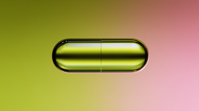 Green Capsule Supplement on Gradient Green and Pink Background &ndash; 3D Healthcare Concept