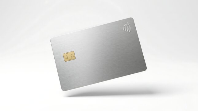Modern Generic Credit Card with Contactless Payment Symbol and Metallic Chip on White Background