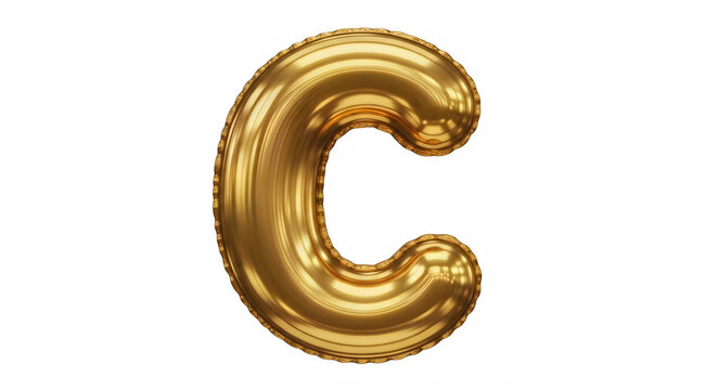 Shiny golden foil letter C isolated on transparent background for design projects transparent background