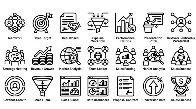Set of business and marketing line icons for strategy and growth