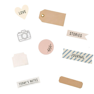 Floating Scrapbook and Journaling Stickers and Labels PNG