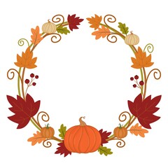 Fototapeta premium Elegant Autumn Leaf and Pumpkin Wreath
