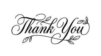 Elegant thank you calligraphy with floral flourishes presents a decorative script on a white background thankyou typography handwriting flourish ornament © Taslima