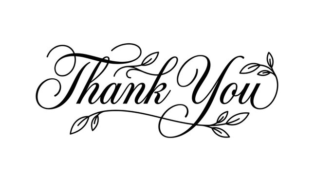 Elegant thank you calligraphy with floral flourishes presents a decorative script on a white background thankyou typography handwriting flourish ornament