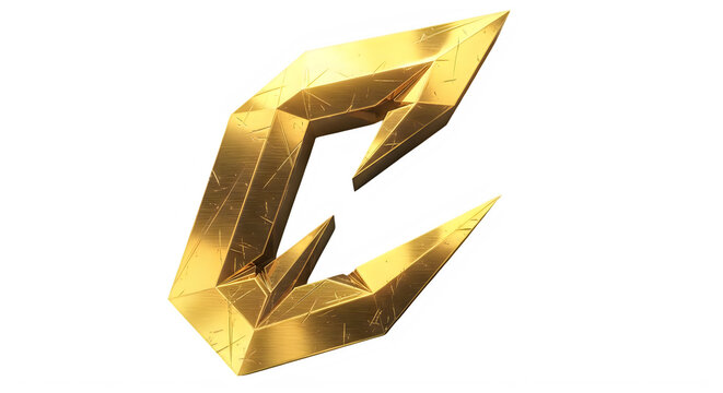 Golden Three Dimensional Abstract Letter C Logo Isolated Design transparent background