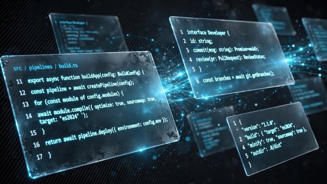 Digital Code Screens Displaying Programming Language on a Dark Background.