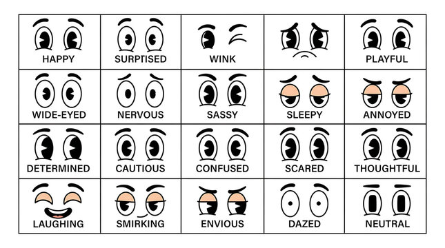 Retro Cartoon Eye Expression Icons Collection with Different Emotions