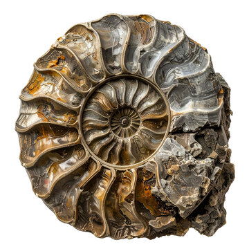 Ancient ammonite fossil shell with detailed prehistoric spiral texture