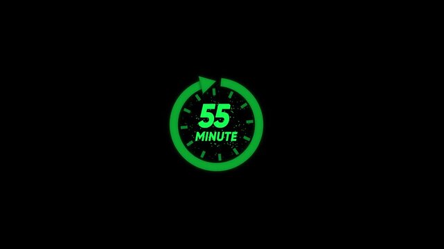 55-minute countdown timer motion with green circular progress indicator