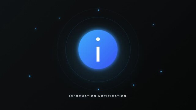 Abstract digital information icon with glowing blue circle and notification dots on dark background.