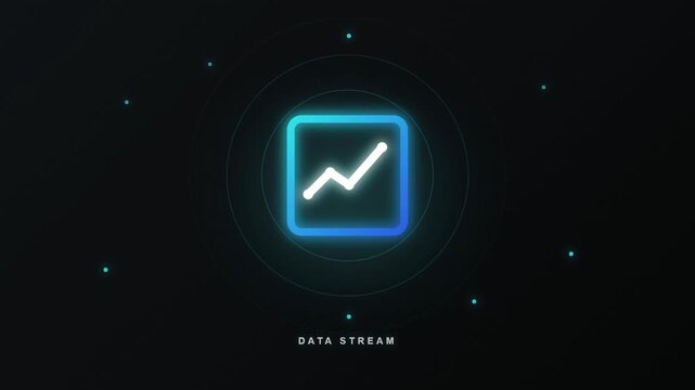 Abstract glowing digital icon representing data stream and financial growth on dark background.