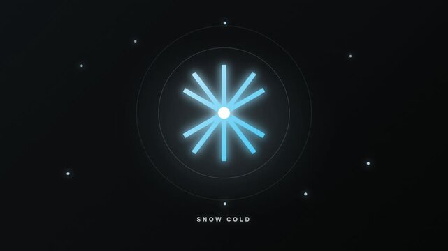 Minimalist glowing blue snowflake icon on a dark background with text.