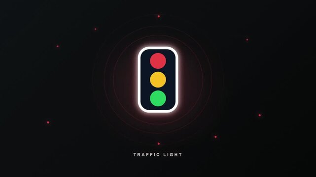 Minimalist glowing traffic light icon isolated on a dark background.