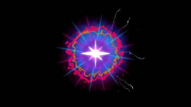 Pulsing Fractal Energy Core Burst Loop with Cyan Blue Plasma Clouds and Luminous Pink Rays on Transparent Background