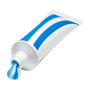 Squeezed Toothpaste Tube with Blue and White Striped Gel for Oral Care
