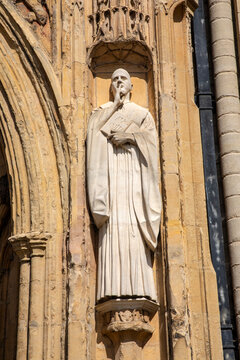 Sculpture of Saint Benedict at Norwich Cathedral, in Norwich, UK