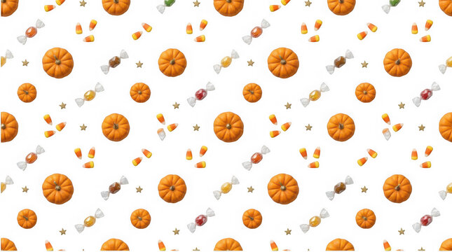Seamless pattern background featuring pumpkins and assorted candies for a festive halloween png digital design project or holiday wrapping