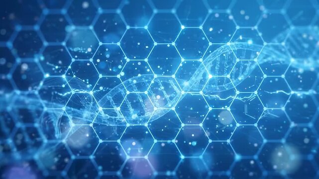 A series of hexagons and light effects in a blue tone. The design highlights shapes and depth, creating an engaging look for viewers