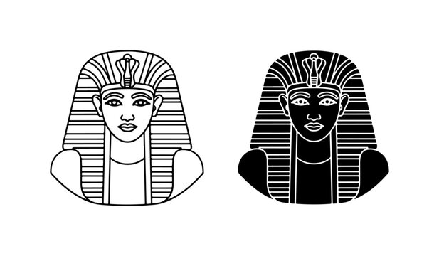Egyptian Pharaoh Icon, Ancient King Portrait, Tutankhamun Headdress Vector Art