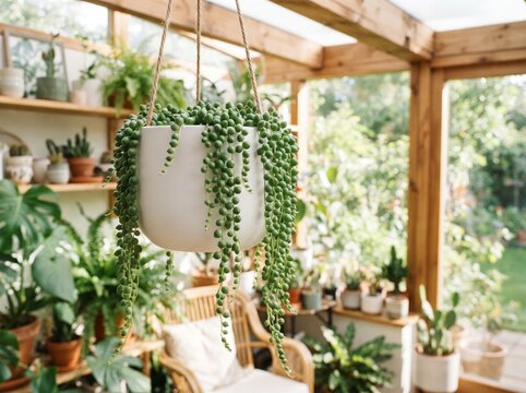 String of Pearls Succulent in Elegant Hanging Planter