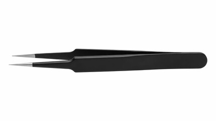 Fototapeta premium Professional metal tweezers with sleek black coating isolated on white background for precise surgical medical or cosmetic beauty grooming tasks