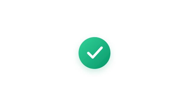 Green check mark success confirmation animation for UI design form validation and digital application task completion video template