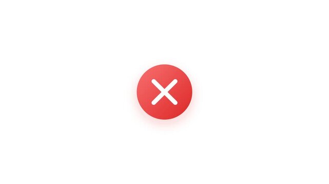 Red cross mark error notification animation for UI design form validation failure and digital application task rejection template