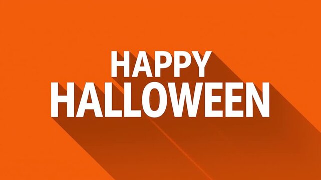 Minimal Happy Halloween title animation featuring bold white text and a long geometric shadow effect on a bright orange background.