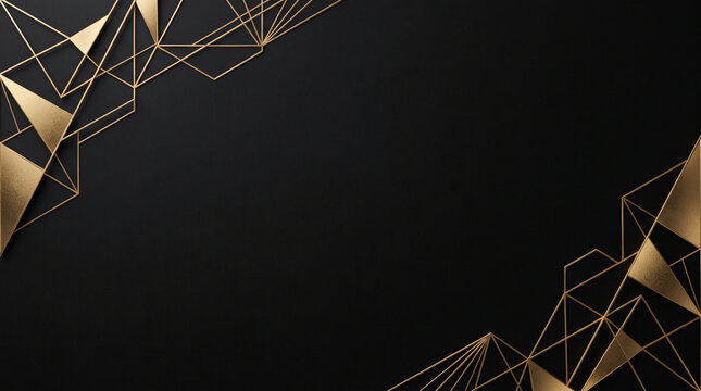 black friday sale banner with elegant gold geometric lines and triangles on dark background