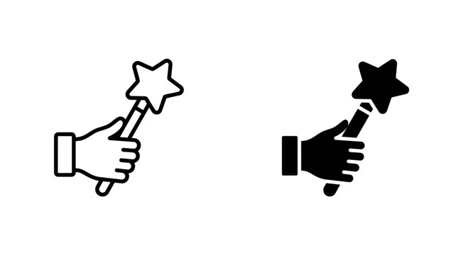 Hand holding a magic wand icon set
