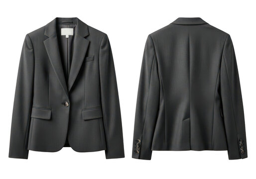 Dark gray stylish blazer jacket front and back view isolated on transparent background