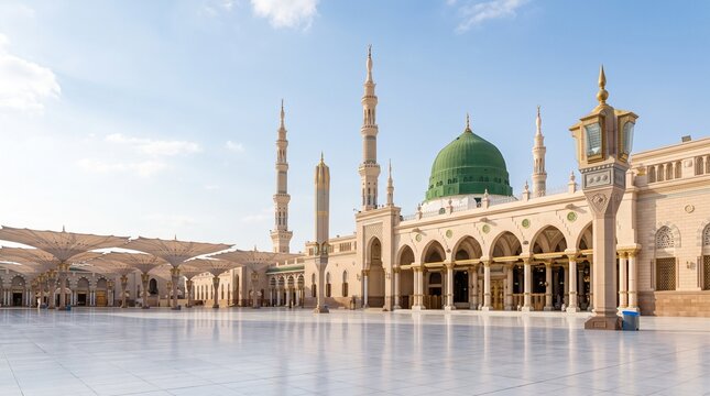 Prophet's Mosque courtyard in Medina Saudi Arabia