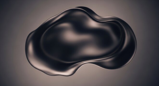 Abstract Dark Fluid Shape with Smooth Surface on Gradient Background.