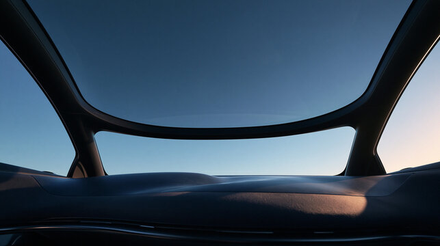 Futuristic Car Interior with Large Panoramic Glass Sunroof